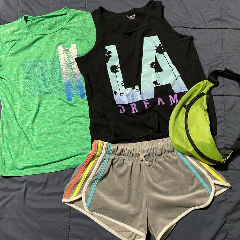 A set of two T-shirts, shorts and a belt bag